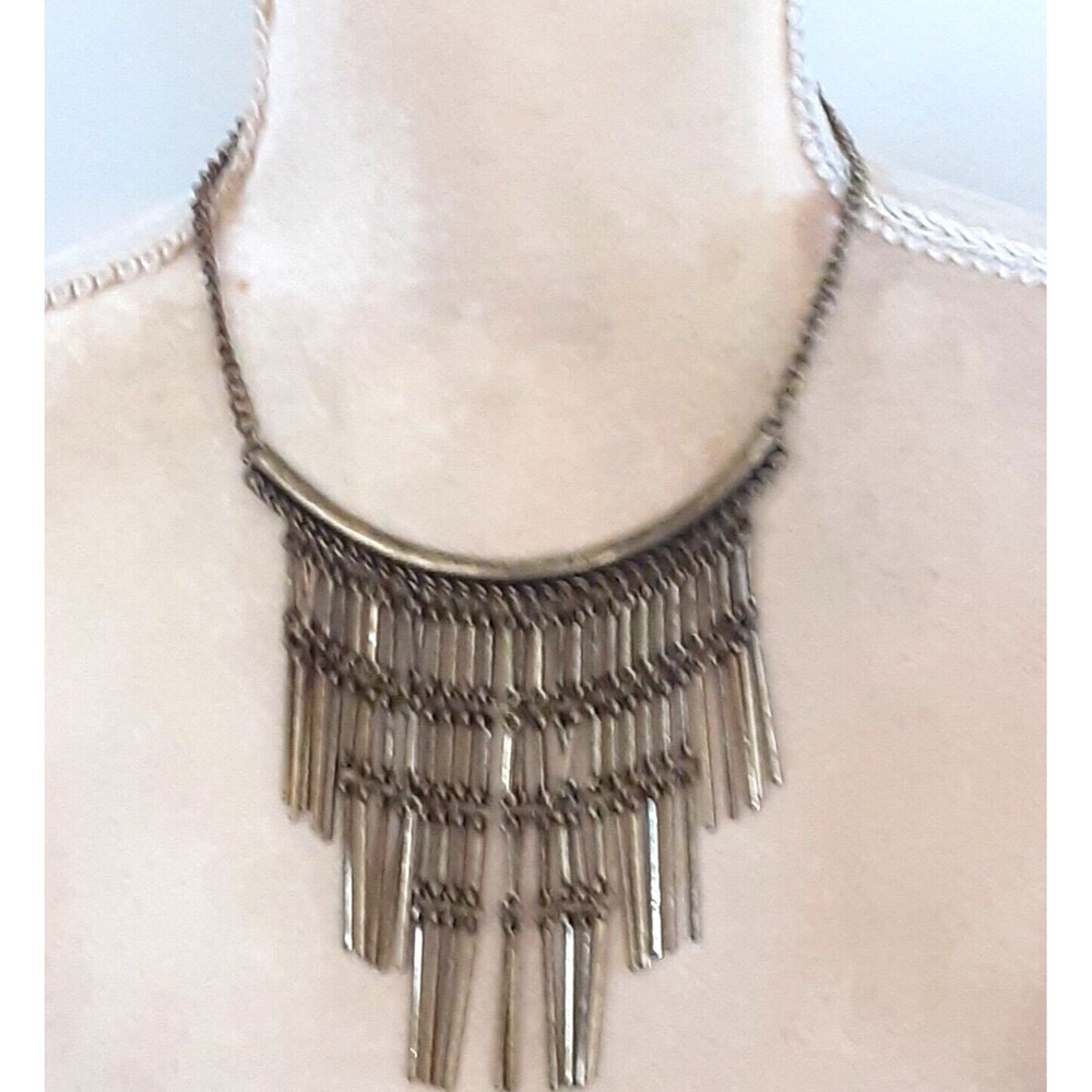Vintage brass tone Egyptian style choker necklace 14" Bohemian